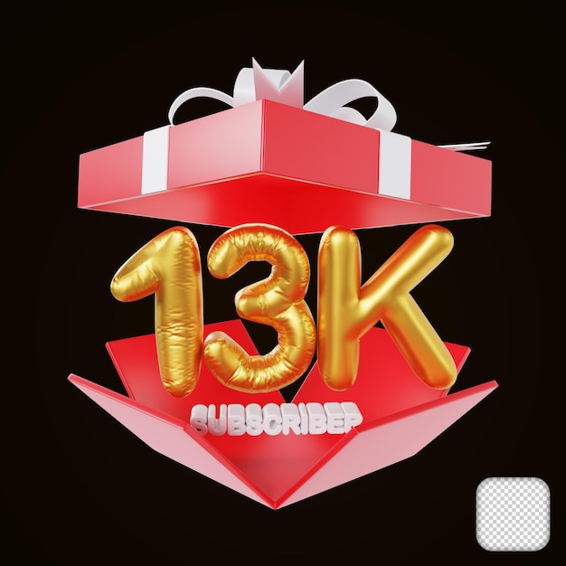 Thank you 13k subscriber with open gift box congratulation 3d illustration