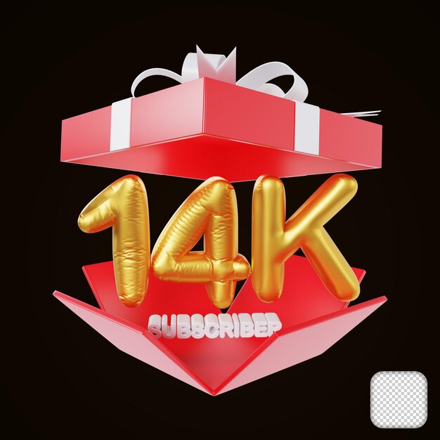 Thank you 14k subscriber with open gift box congratulation 3d illustration