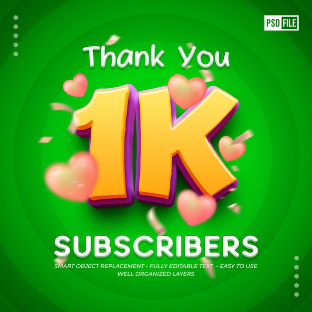 Thank you 1k subscribers with editable 3d style text effect