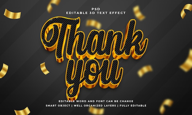 Thank you 3d editable psd text effect with background