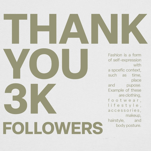 Premium PSD | Thank You for 3k Followers Typography Design for Social