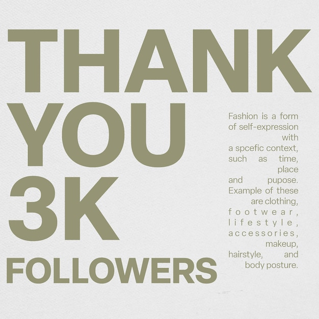 PSD thank you for 3k followers typography design for social media instagram post