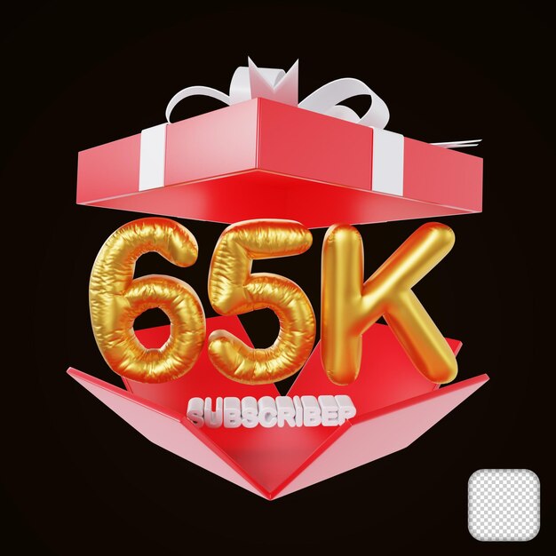 Thank you 65k subscriber with open gift box congratulation 3d illustration