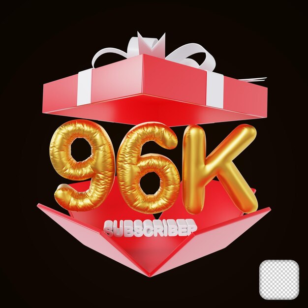 Thank you 96k subscriber with open gift box congratulation 3d illustration