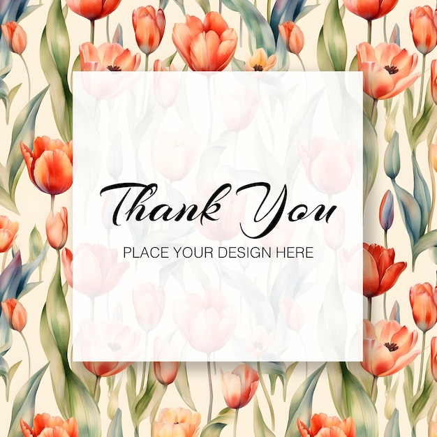 Thank you card template with watercolor floral background