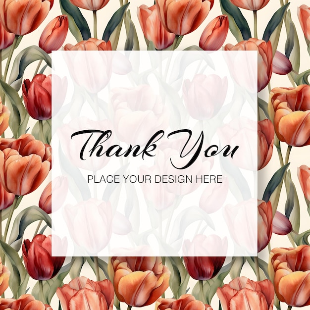 Thank you card template with watercolor floral background