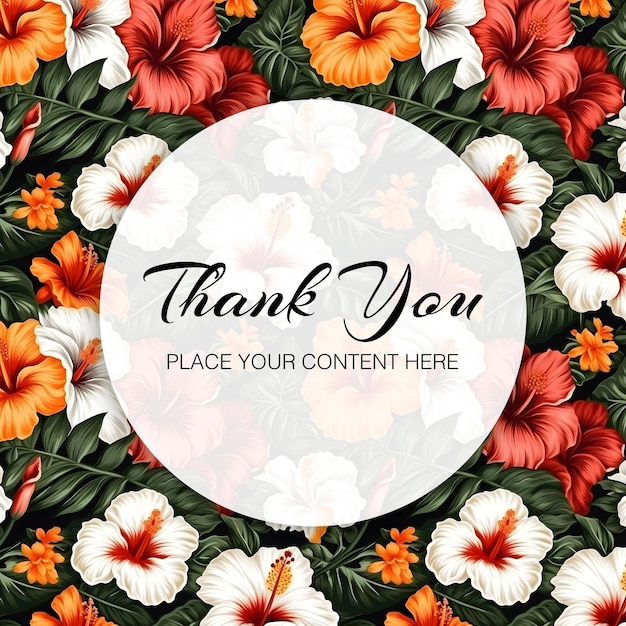 Thank you card template with watercolor floral background