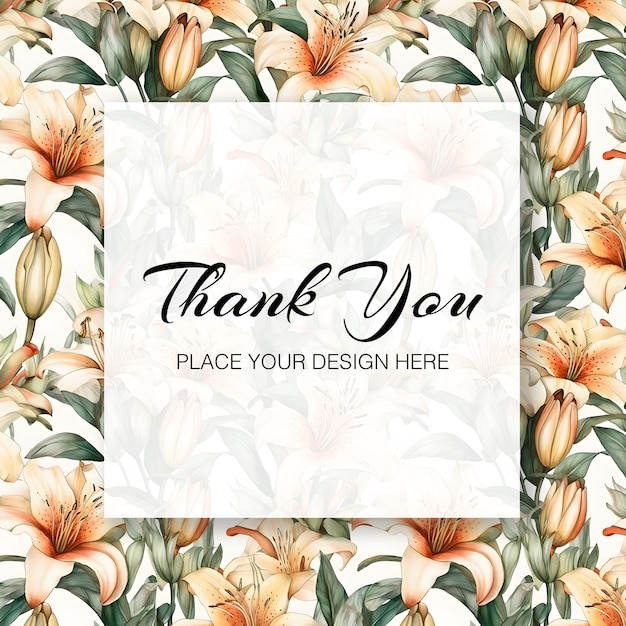 PSD thank you card template with watercolor floral background