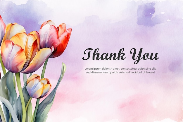 Thank you card template with watercolor floral