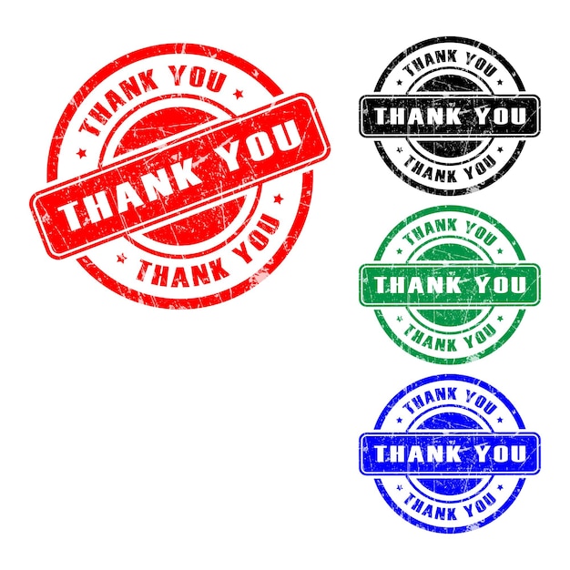 thank you stamp badge in red black green and blue colors isolated on transparent background
