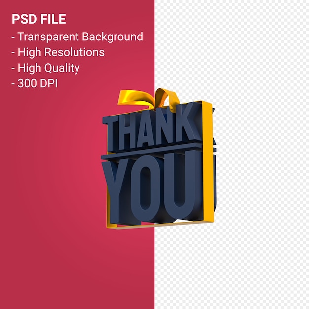 Thank you with bow and ribbon 3d design on isolated background