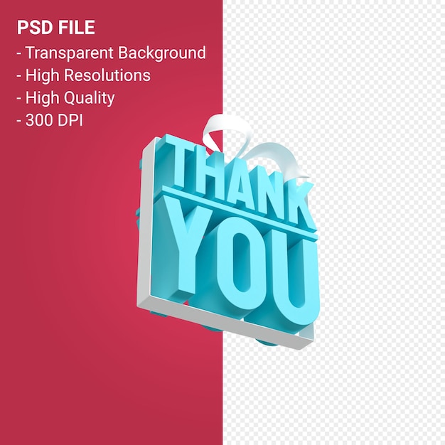 PSD thank you with bow and ribbon 3d design on isolated background