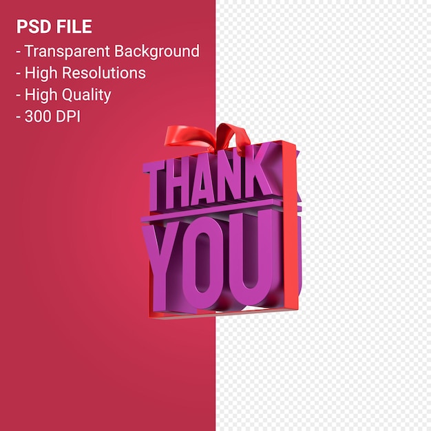 PSD thank you with bow and ribbon 3d design isolated