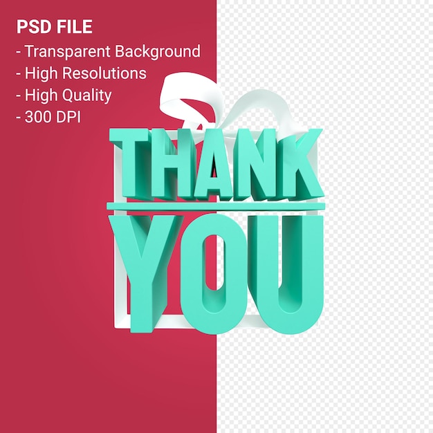 PSD thank you with bow and ribbon 3d design isolated