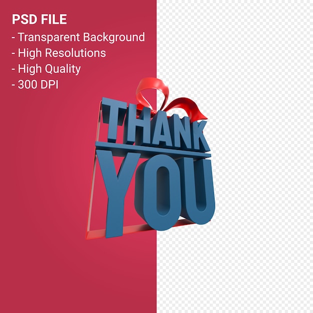 PSD thank you with bow and ribbon 3d design isolated