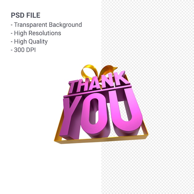 Thank you with bow and ribbon 3d design isolated