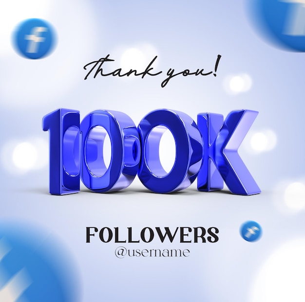 Thanks for 100k subscribers 3d render icon for facebook