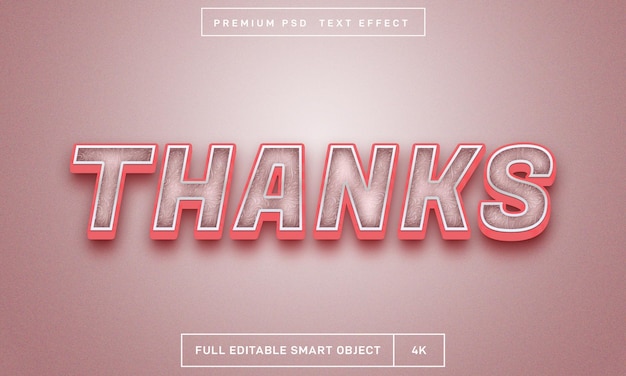 Thanks 3d text style effect template premium psd