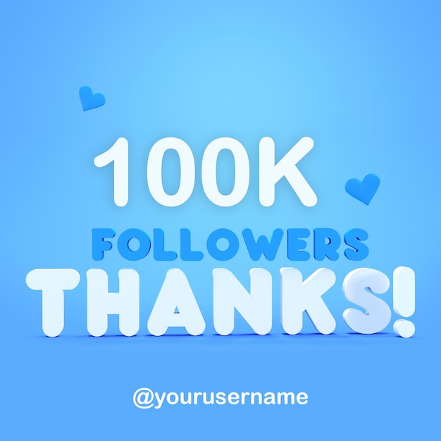 Thanks followers illustration in blue 3d render psd mockup