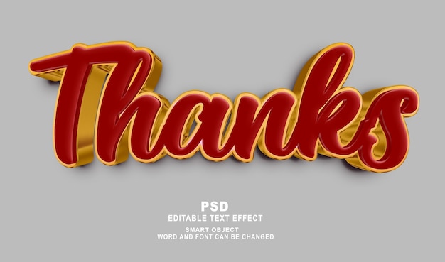 PSD thanks luxury 3d editable photoshop text effect style with premium background