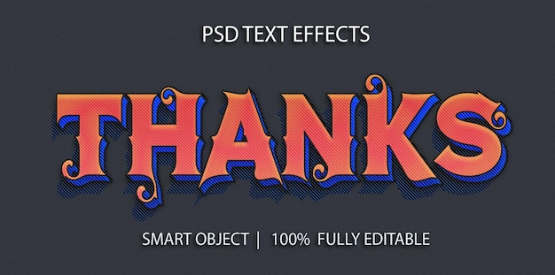 PSD Спасибо текстовый эффект psd