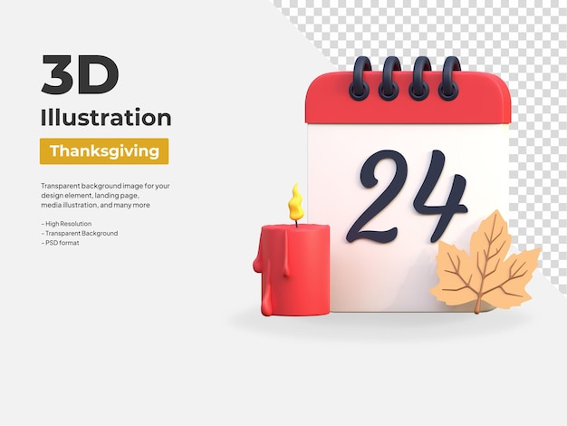 Thanksgiving day calendar date 3d icon illustration