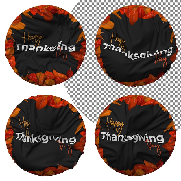 thanksgiving day flag round shape isolated different waving style bump texture 3d rendering