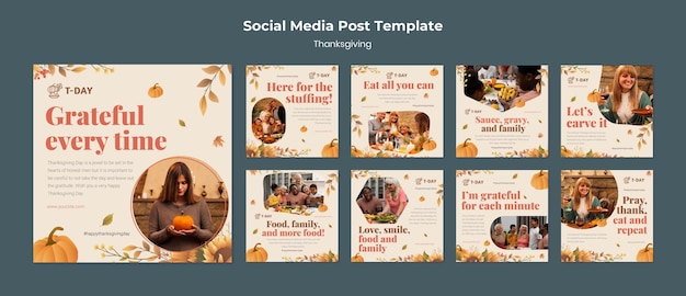 PSD set di post instagram per il giorno del ringraziamento