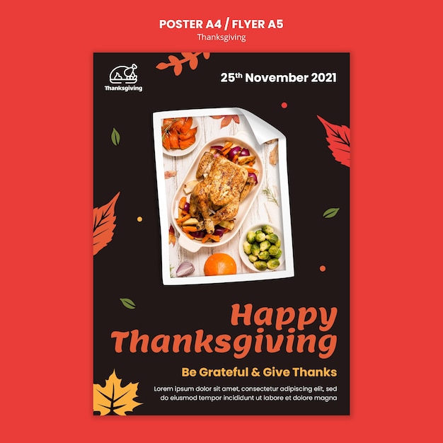 Thanksgiving day poster template with autumn leaves