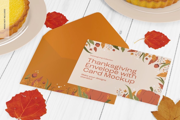 Thanksgiving envelope with card mockup, opened