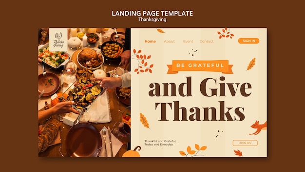 PSD thanksgiving landing page template with autumn details