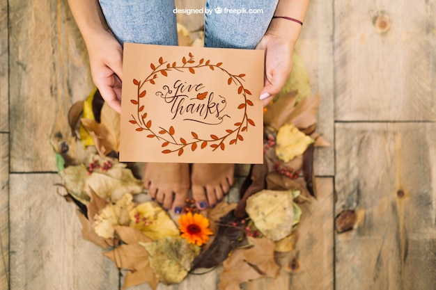 PSD thanksgiving mockup with cardboard