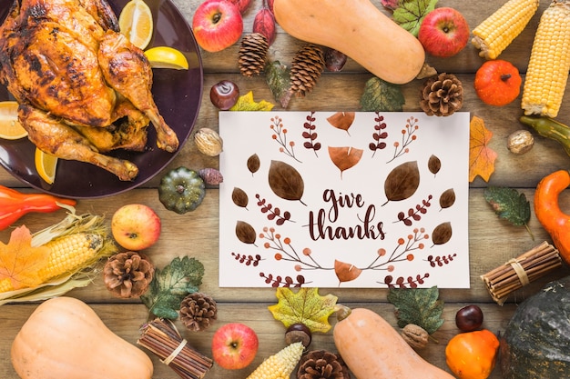 PSD thanksgiving mockup with cover or paper