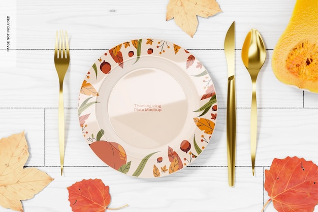 PSD thanksgiving plate mockup, top view