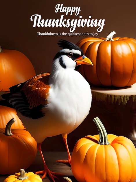 PSD Шаблон плаката на день благодарения с птицей и тыквами внутри