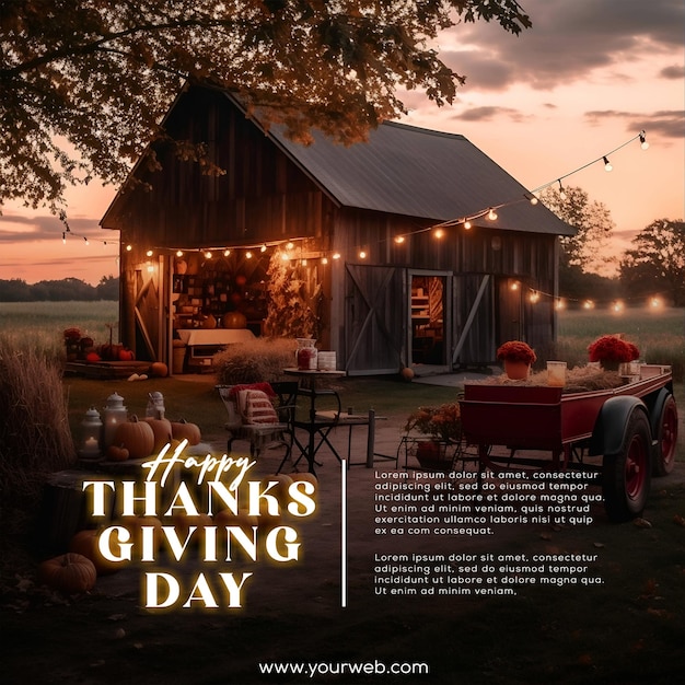 PSD thanksgiving poster with photo of beautiful house