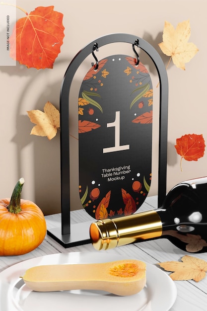 Thanksgiving table number mockup, left view