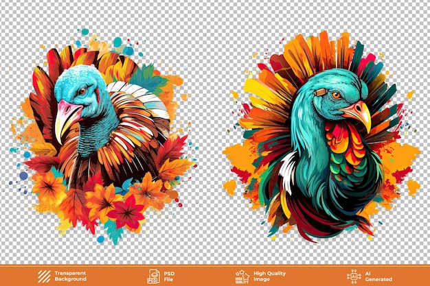 PSD thanksgiving turkey clipart on transparent background