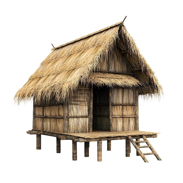  の 屋根 を 敷い て いる バンブー の 小屋