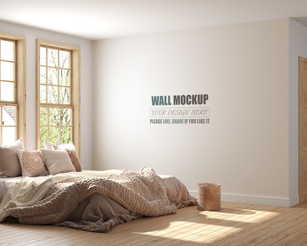 ベッドルームはアメリカンスタイルの壁のモックアップで設計されています