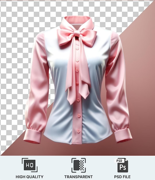 PSD На изображении представлена коллекция предметов одежды, включая бело-розовую рубашку с розовым бантом, бело-розовую рубашку и бело-розовую рубашку, расположенные слева направо.
