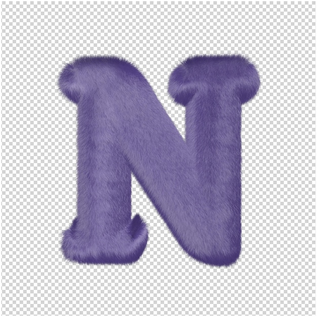 文字は紫色の毛皮で作られています。 3d大文字n