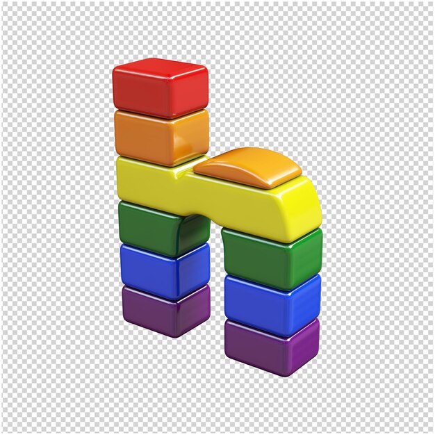 the letters from the colors of the lgbt flag are turned to the left. 3d letter h