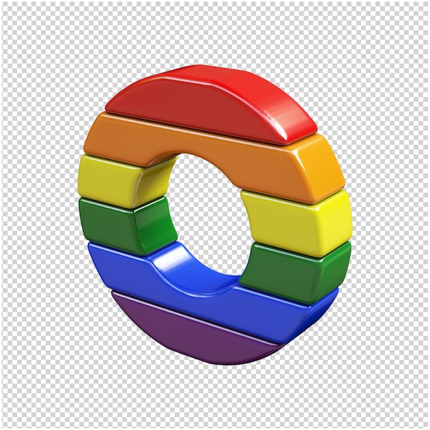 PSD lgbtの旗の色の文字が左に曲がっています。 3dレターo