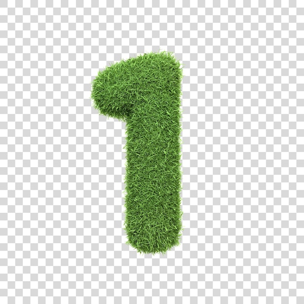 The number 1 shaped from dense green grass set against a pure white backdrop Number one Front view