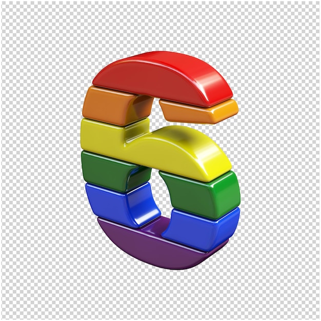 the numbers from the colors of the lgbt flag are turned to the left. 3d number 6