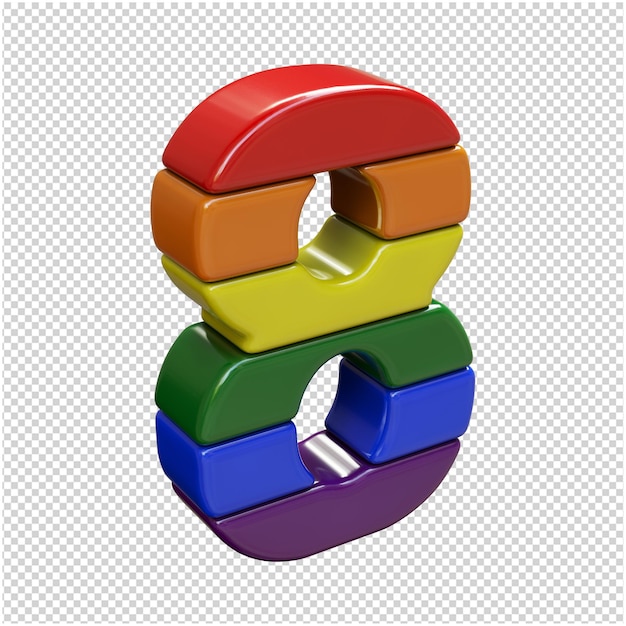 the numbers from the colors of the lgbt flag are turned to the right. 3d number 8