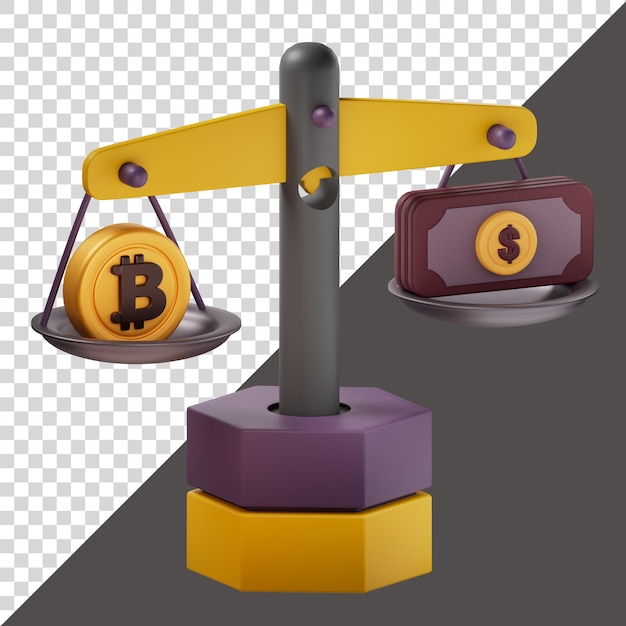 The Scale Between Bitcoin and Dollar 3D rendering