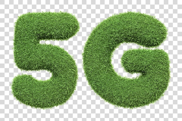 PSD the symbol 5g depicted with a green grass texture isolated on white 3d render illustration