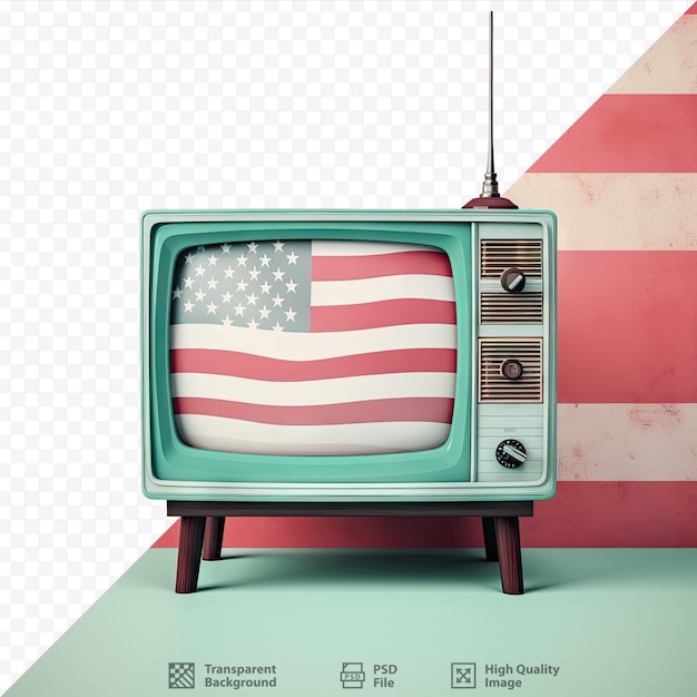 PSD Винтажный телевизор выделяется флагом висконсина на прозрачном фоне.